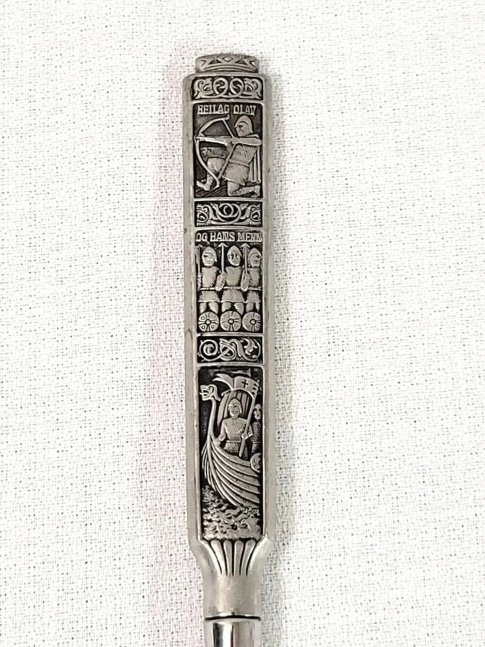 Vintage Konge Tinn Norwegian Pewter Cheese Slicer H-S Norway Viking Saint Olav